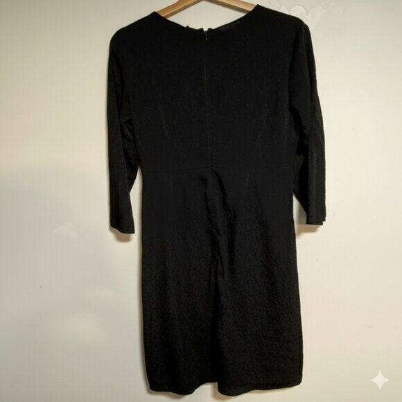 H&M Black Floral Jacquard Knot-Front Women's Midi Dress Size L - Picture 5 of 8